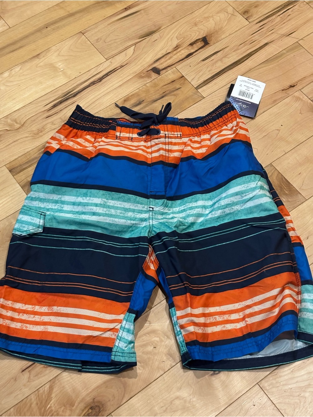 ❣️Kanu Surf Blue, Orange & Teal Striped Men's Swim Shorts